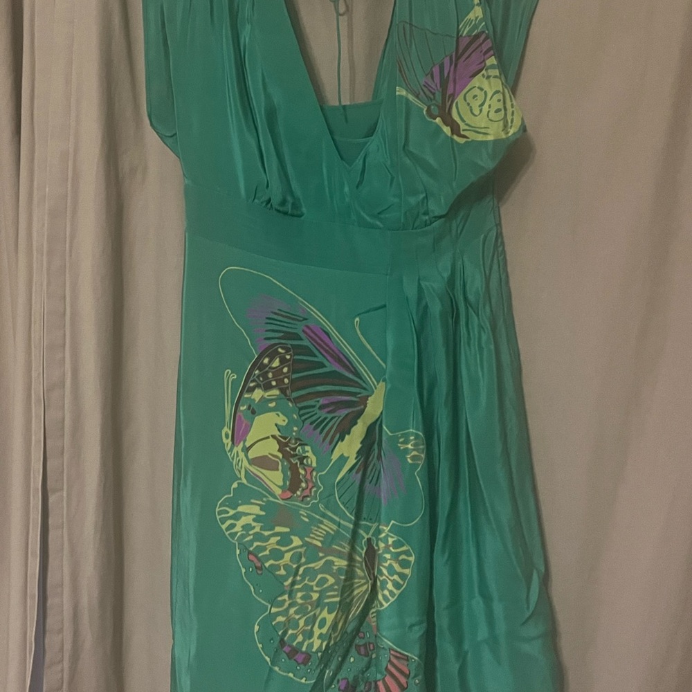 Tibi Emerald Green Silk Butterfly Dress stunning sz 6